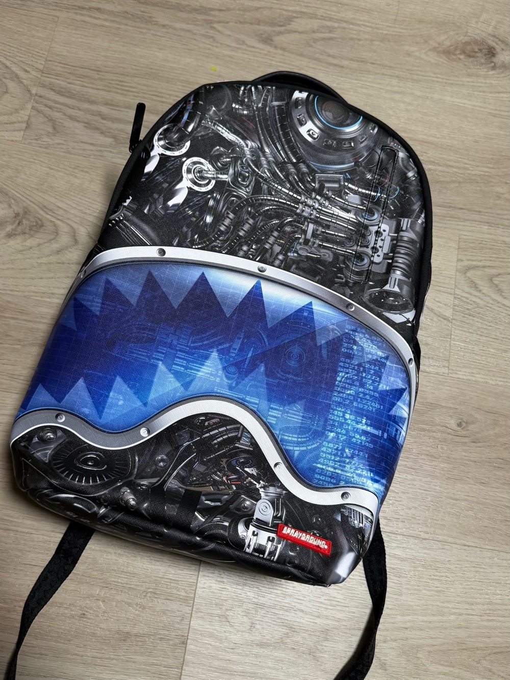Sprayground Blue and Black Mechanical Graphic Backpack